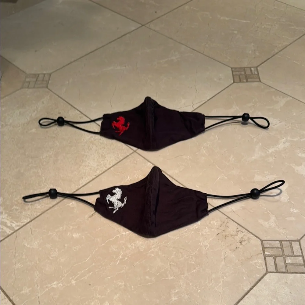Black Ferrari Face Masks with Embroidered Logos in red and white